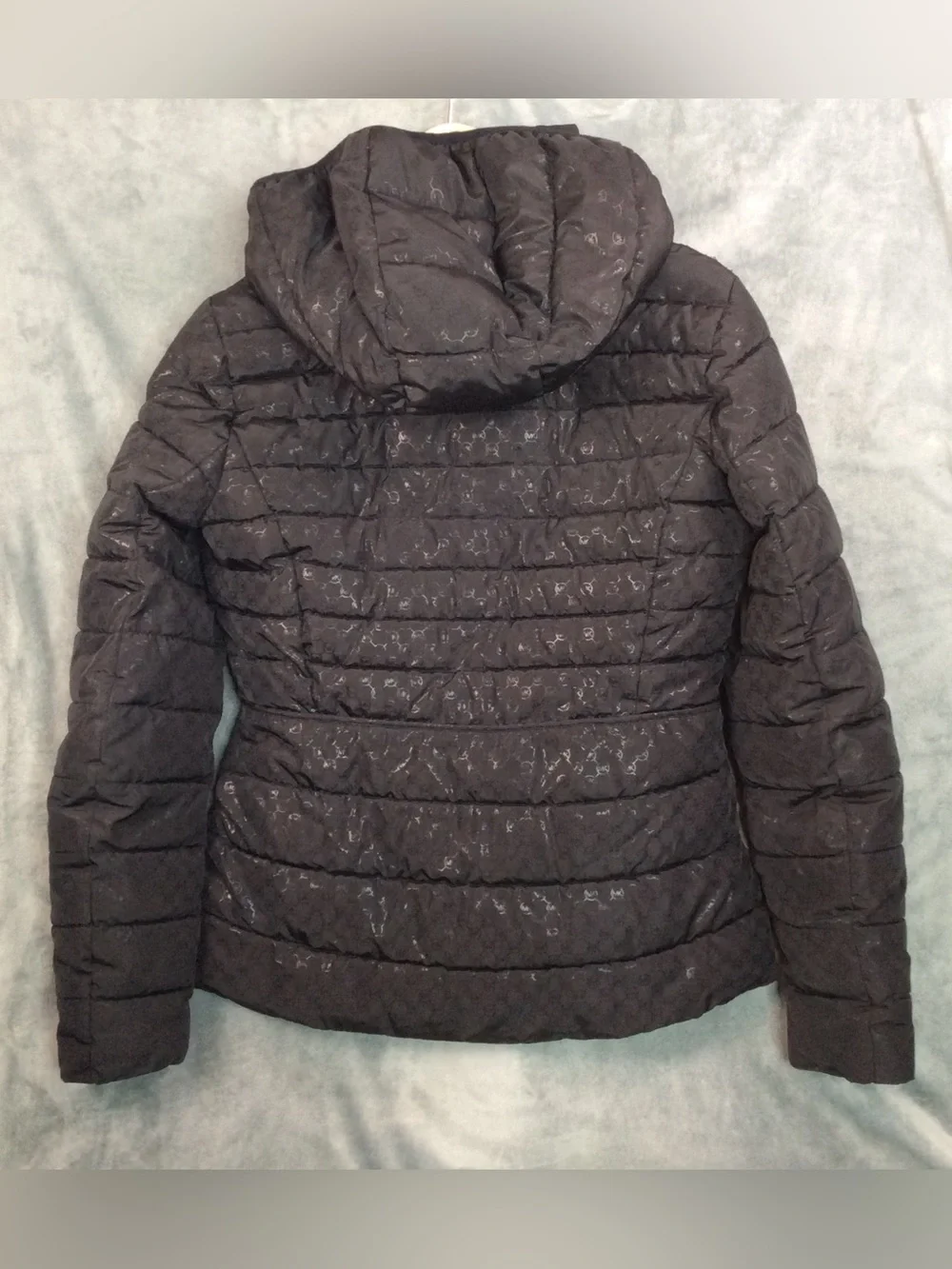 Michael Kors Black Quilted Hooded Puffer Jacket with Subtle Logo Print